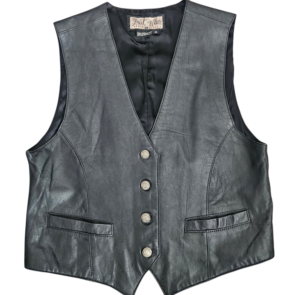 Carole Little Vintage Soft‎ Leather Biker Vest Sz Medium Western Rodeo